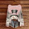 Women's Fashion Christmas Print Lightweight Sweater Casual Long-Sleeve Knit Pullover Top