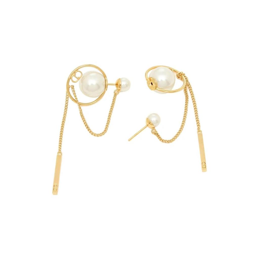 Dior Tribales Brass Resin Round Pearl Earrings Women earrings Gold E0956TRIRS301