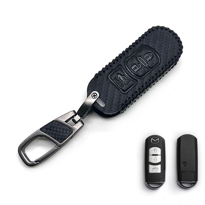 Mazda Axela/Atenza Carbon Fiber Leather Key Case with Chain