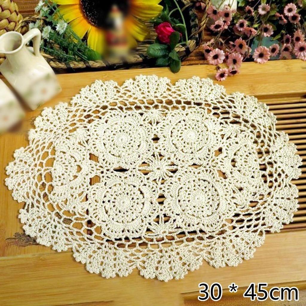 Dining Placemat Decoration Oval Table Vintage Hand Crochet Cotton Lace