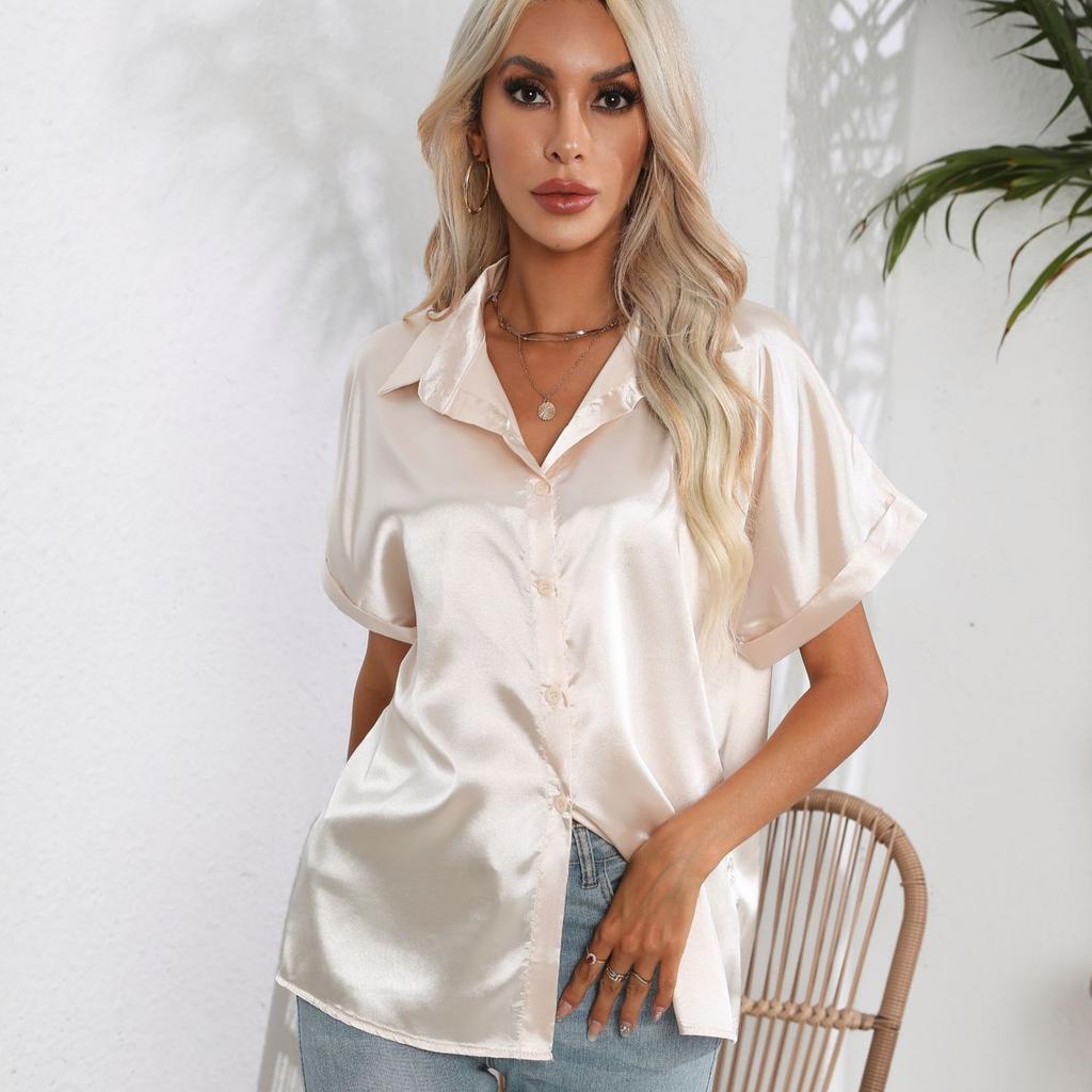 Women's Summer Satin Short Sleeved Shirt Top