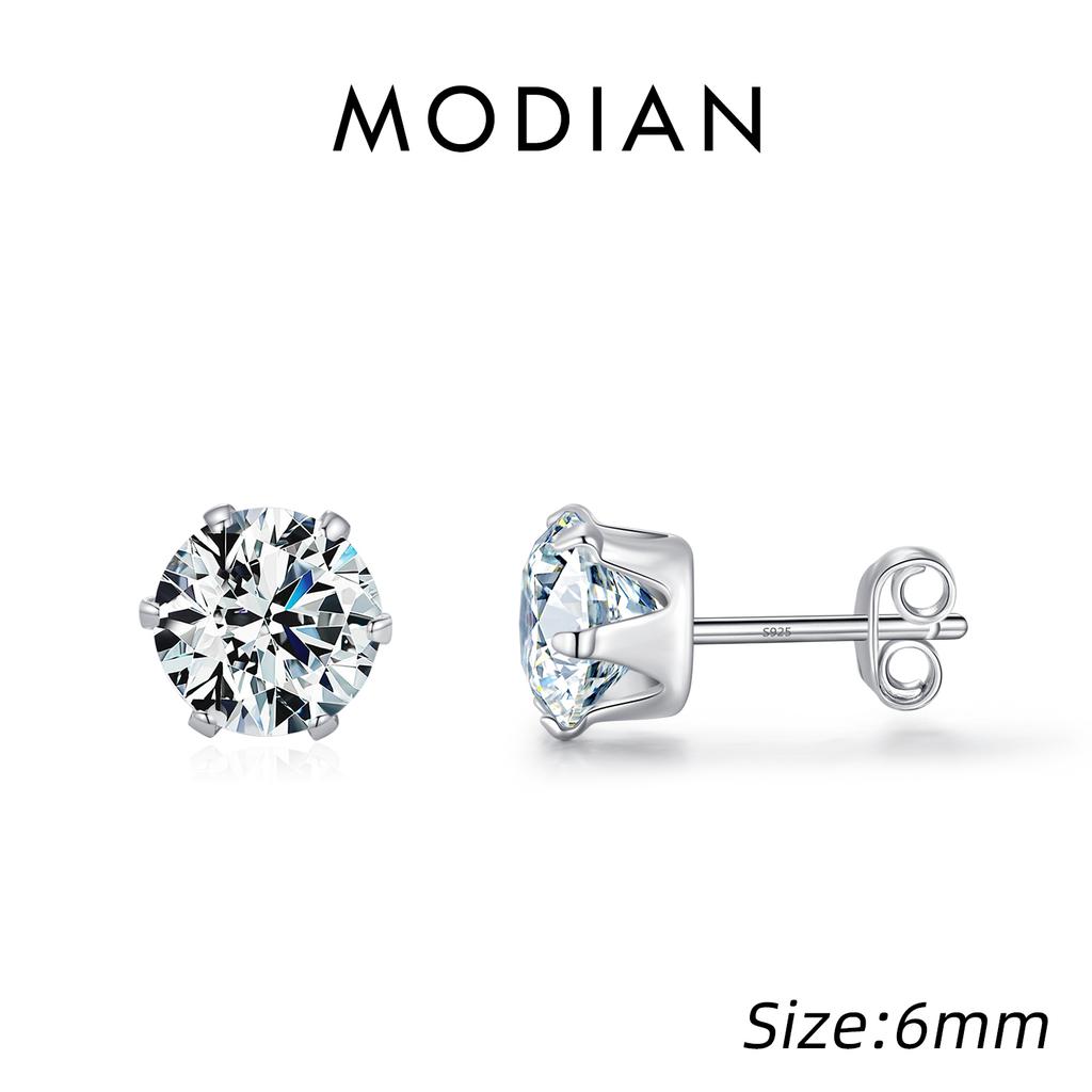 925 Sterling Silver Basic Sparkling Round Stud Earrings Classic Crown Hypoallergenic Wedding Jewelry For Women
