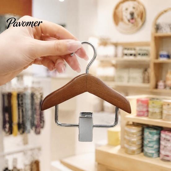 Decorative Pet Clothing Hanger Wood Clothes with Metal Clip, Non-Slip Mini Hanger, Small Garment Rack Accessories Simple Style Stand for Apparel