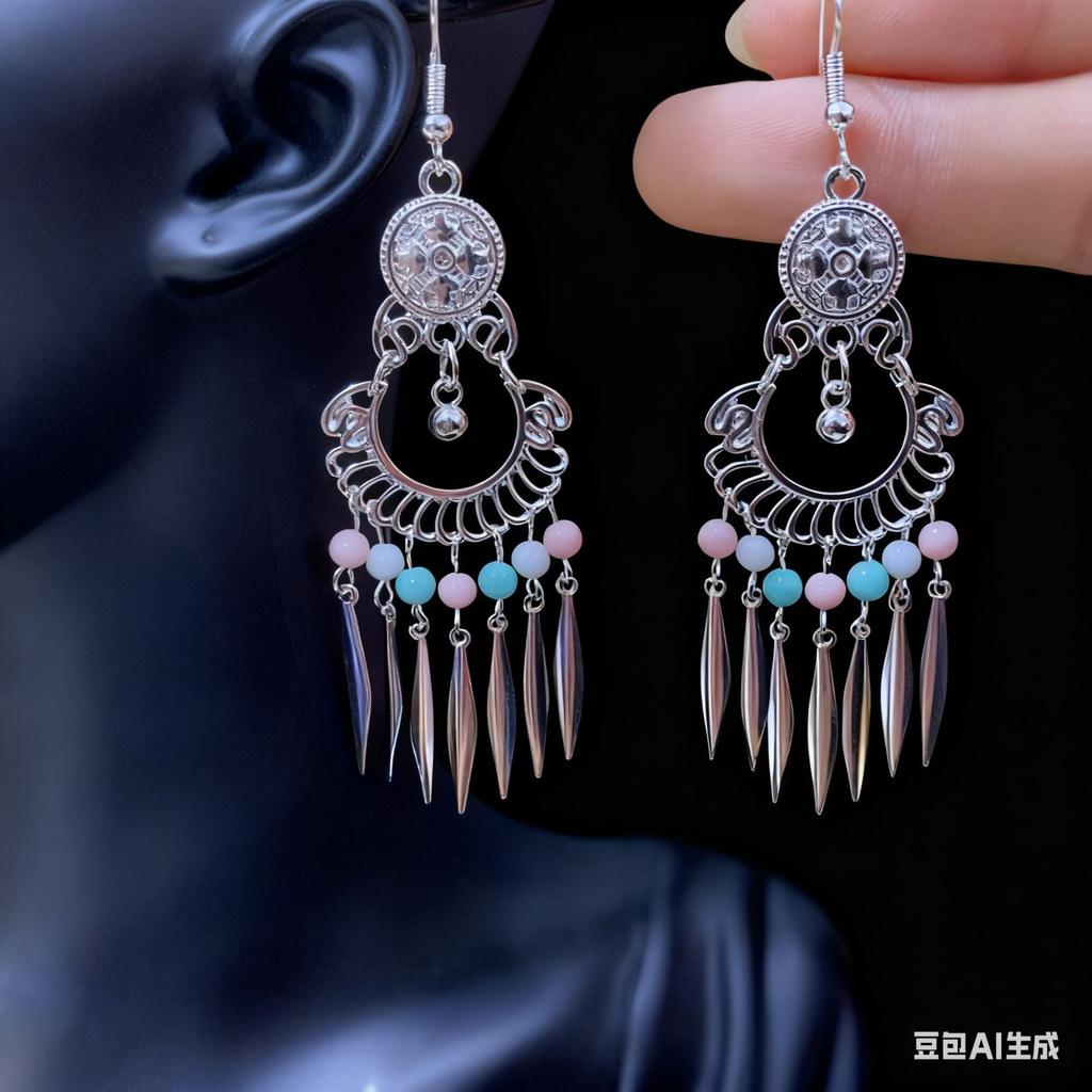 Ethnic style earrings Alloy silver-plated Miao ethnic minority Dong Yi earrings Earrings