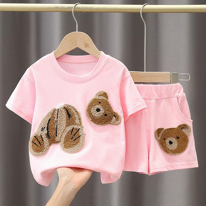 Girls' Set Summer Clothes Baby Two-piece Set Casual Cartoon Short Sleeved Children's Sportswear Trendy