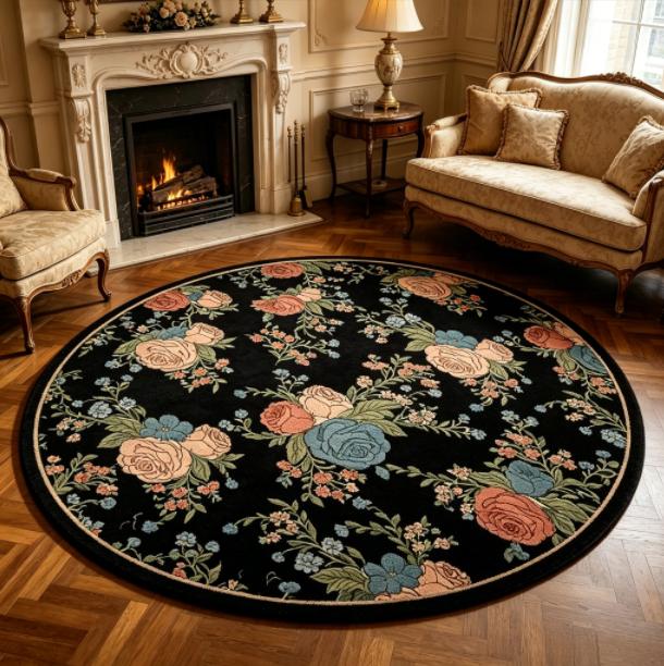 Flower Pattern Carpets for Living Room French Style Bedroom Decor Round Carpet Fluffy Soft Lounge Floor Mat Home Thick Plush Rug