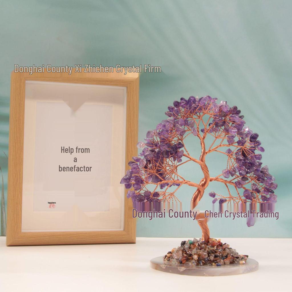 Amethyst Tree with Agate Base - Crystal Fortune Tree Décor for Home or Office