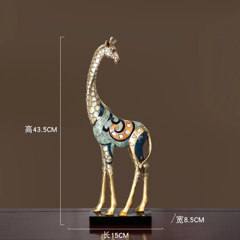 Simulation Animal Sculpture Giraffe Mother and Child Painted Animal Statue Modern Home Decoration Golden Handicraft Ornaments