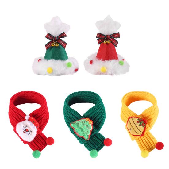 Pet Christmas Hat And Scarf Set for Small Dogs Cats Winter Knitted Santa Hat