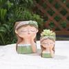 Cute Girl Small Plant Pot Resin Succulent Planter for Home Office Desk Mini Ornament Fairy Garden Flowerpot Decoration