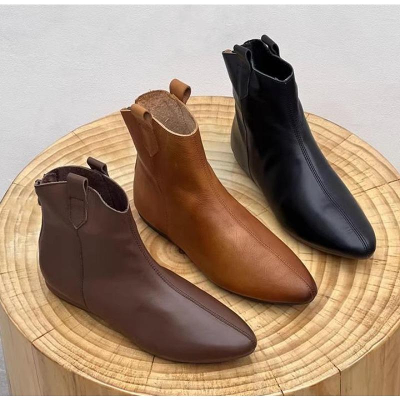 Designer Flat Women'S Shoes Fashion Ankle Boots Retro Casual Plus Size Short Boots Zipper Solid Color Warm Flat  Mujer