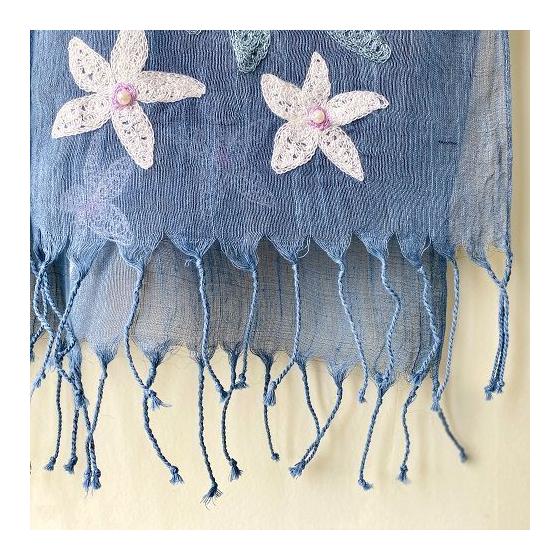 Used Kusukusu Zakka Ant Embroidery Pearl Beads Floral Stole Gradient Cotton 80% Silk 20% Embroidery Rayon 100% Country Simple Nordic 50cm x 180cm