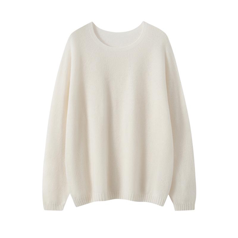 100% Pure Cashmere Casual Solid Color Loose Knit Pullover Sweater