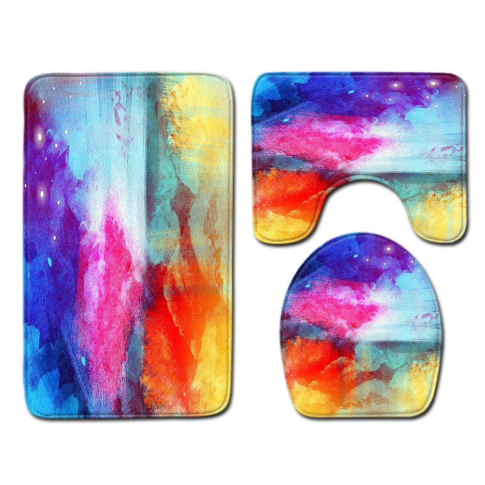 Fashion Painted Toilet Three-Piece Floor Mat Bathroom Door Mat Coffee Table Sand Carpet