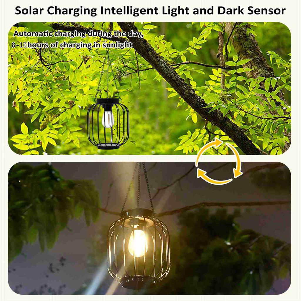 Solar Outdoor Lights Hanging Solar Lantern Metal Solar Lights Outdoor Water Resistant Solar Lights Lamp for Outside