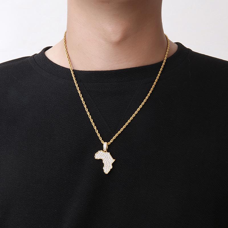 Exquisite Custom African Map Pendant-Men's Christian Hip Hop 18K Gold-plated Copper Zircon Pendant