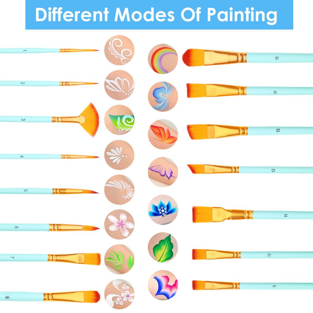 15Pcs Paint Brush Set Protable Nylon Hair Acrylic Painting Brush Kit with Storage Standable Case Palette Sponge Palette Knife