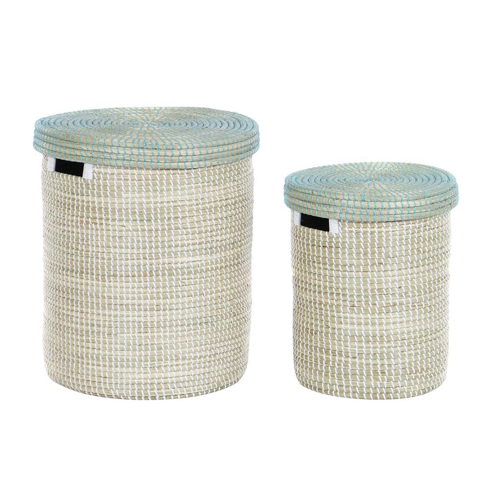 Basket Set DKD Home Decor Blue White Natural Seagrass 44 X 44 X 51 Cm