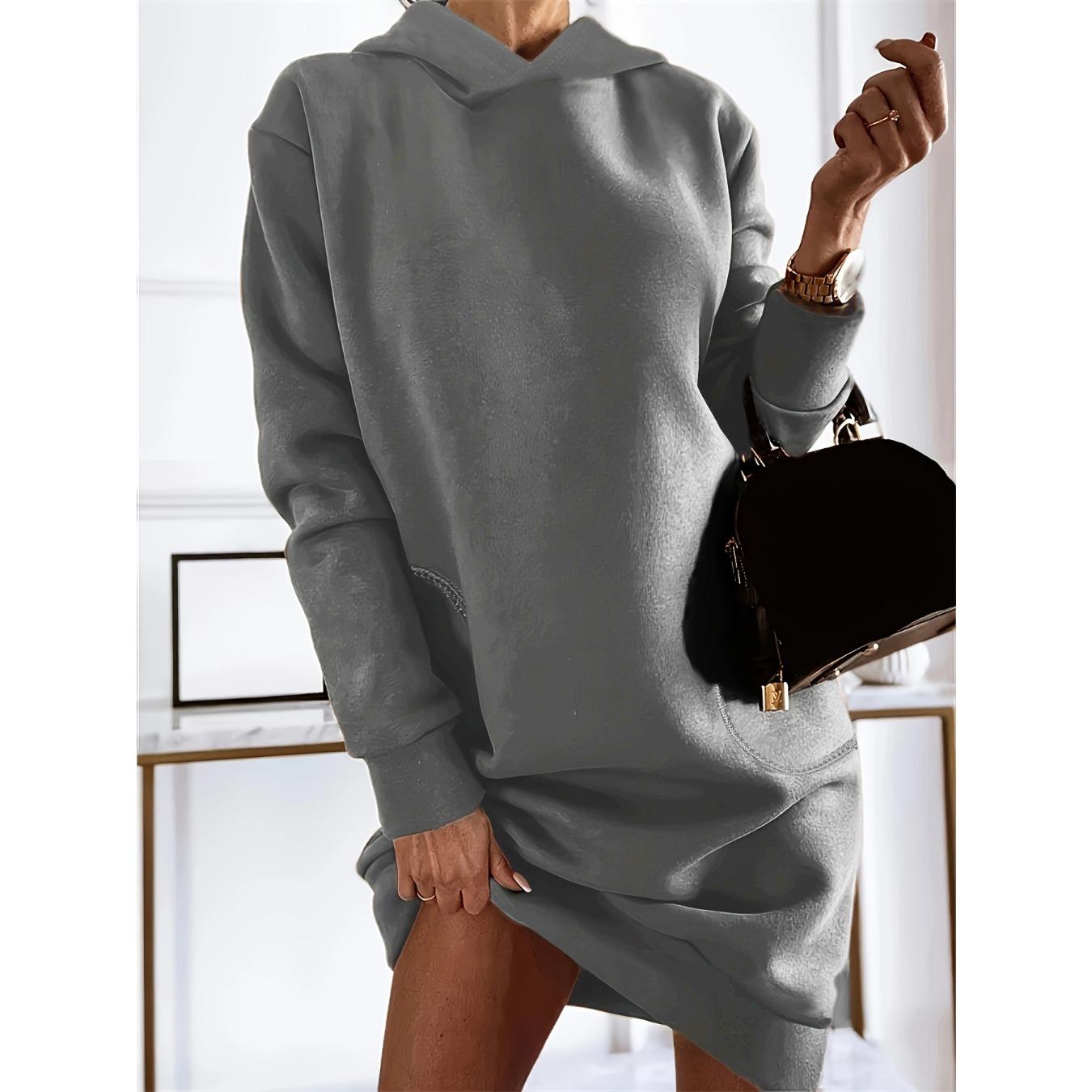 

GMXIA осень-зима женское хипстерское платье с капюшоном и длинными рукавами, однотонное женское платье L серый