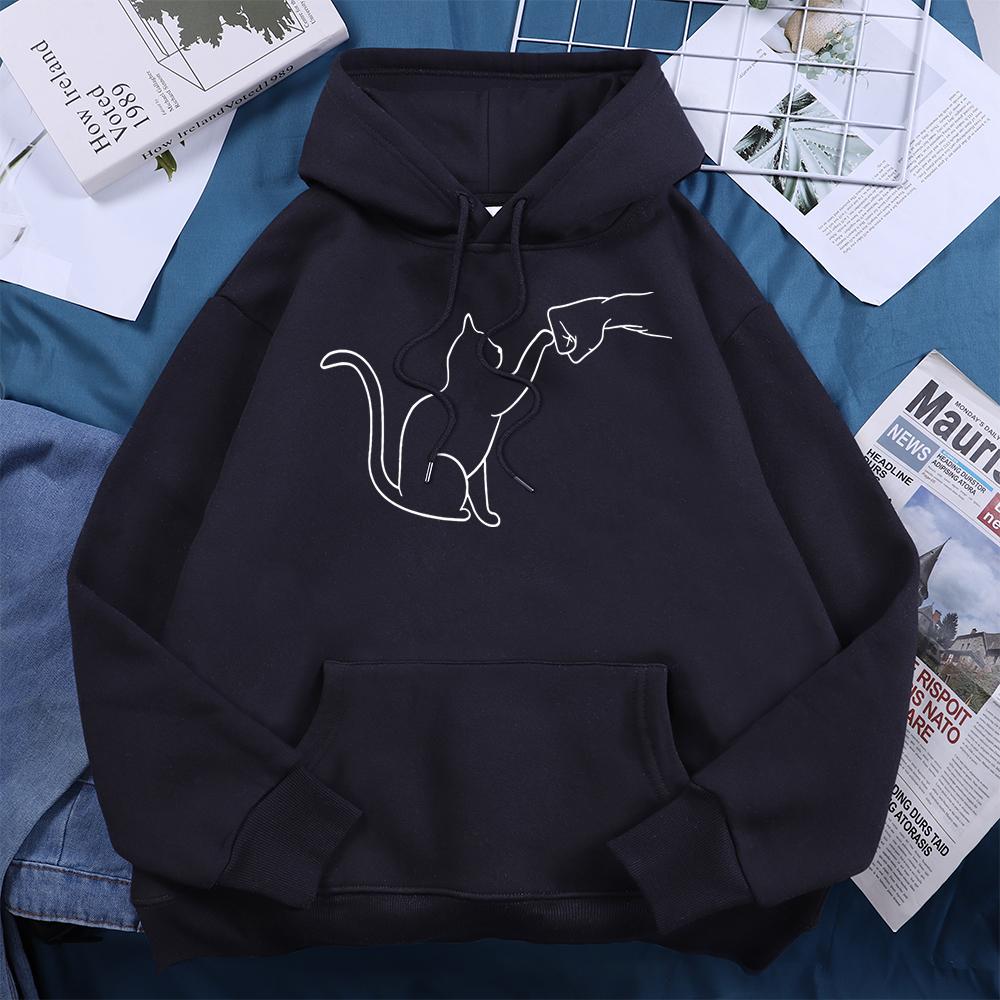 Agreement With Cat Printed Women Hooded Novelty Creative Fashion Hoody O-Neck Casual Clothes Loose Fleece Comfortable Tracksuit