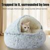 Round Hooded Plush Pet Bed Semi-Enclosed Indoor Small Cat Dog Cave Bed Winter Warm Kitten Puppy Sleeping Nest Pet Supplies