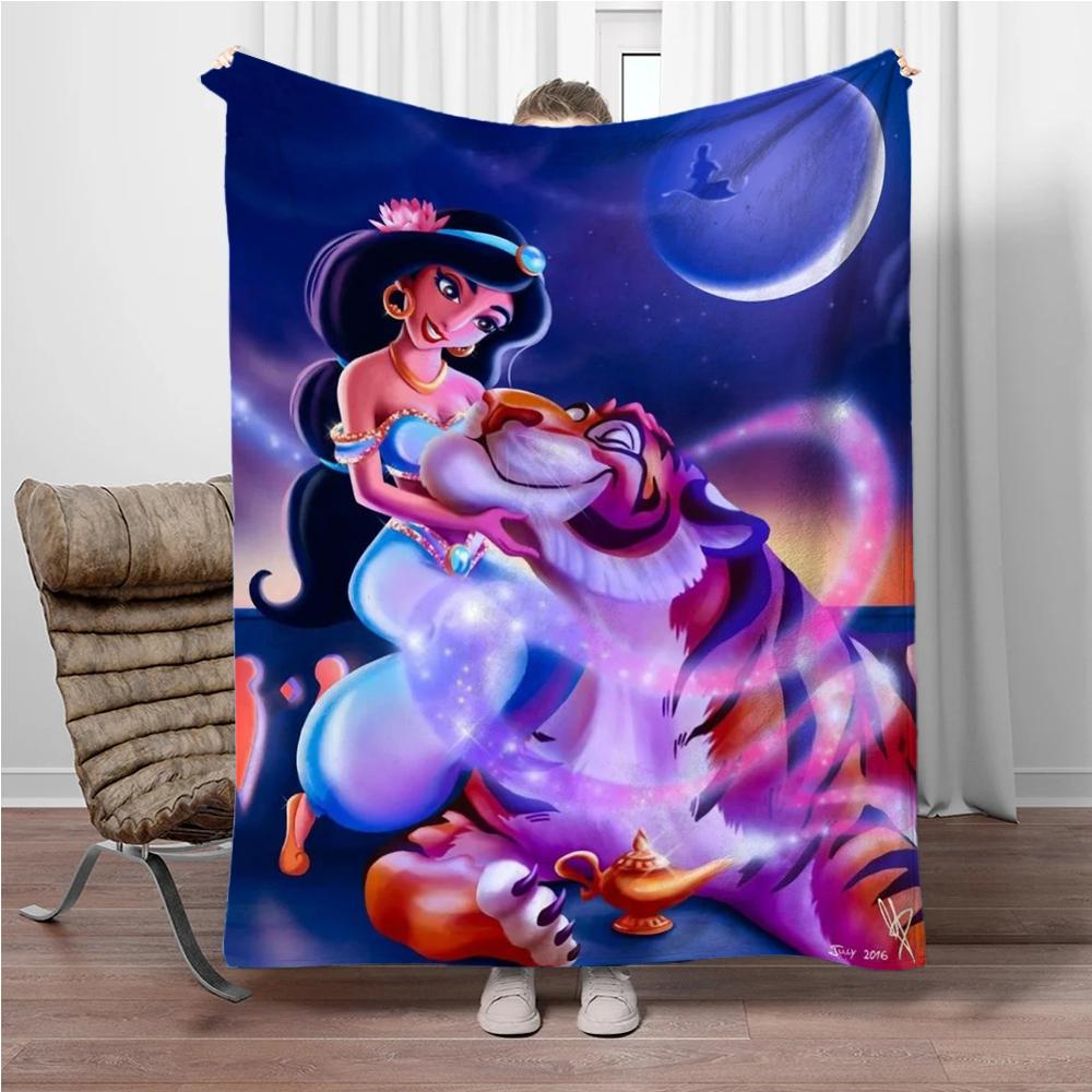 Aladdin Cartoon Princess Jasmine Children Warm Soft Blankets for Sofa Bed Cover Blanket Suitable for Birthday Souvenir Gifts