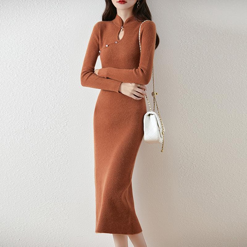 Women Sweater Dress 100% Wool MODERN NEW SAGA Knit Long Pullover Winter Jumpers Wool Long Dress Female