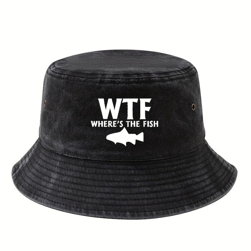 Male and Female Outdoor Fishing Fisherman Hat WHERE'S THE FISH Print, Lightweight Sun Hat, Camping Leisure Bucket Hat.