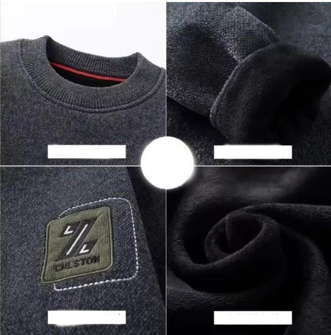 Men's Sweatercoat Autumn Winter O-Neck Knit Letter Plush Fleece Lined Warm Wool Pullover Sweater Men Bottoming Pullovers Jumper