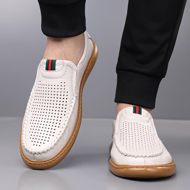 Summer Autumn Men's Hallow Loafers Solid Color Fashion Casual Leather Shoes Male Breathable Driving Shoes