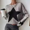 Women S Crew Neck Long Sleeve Pullover Knit Sweater Star Pattern
