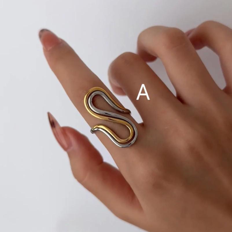 Anello Bicolore in Acciaio Inossidabile a Doppio Strato Europeo e Americano - Gioiello di Lusso Bicolore in Titanio con Linea Aperta Esagerata