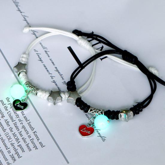 1 Pair Friendship Bracelets Eye-catching Luminous Fine Workmanship Geometric Pendant Decorate Jewelry Cross Adjustable Couple Lover Bracelets