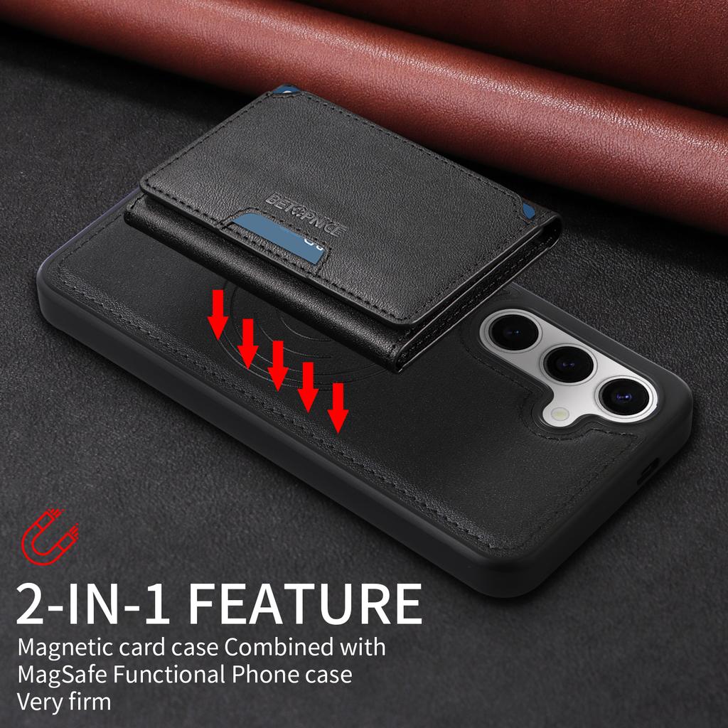 For Samsung Galaxy S24 Magnetic Case BETOPNICE Leather Phone Cover Kickstand with Detachable Card Bag