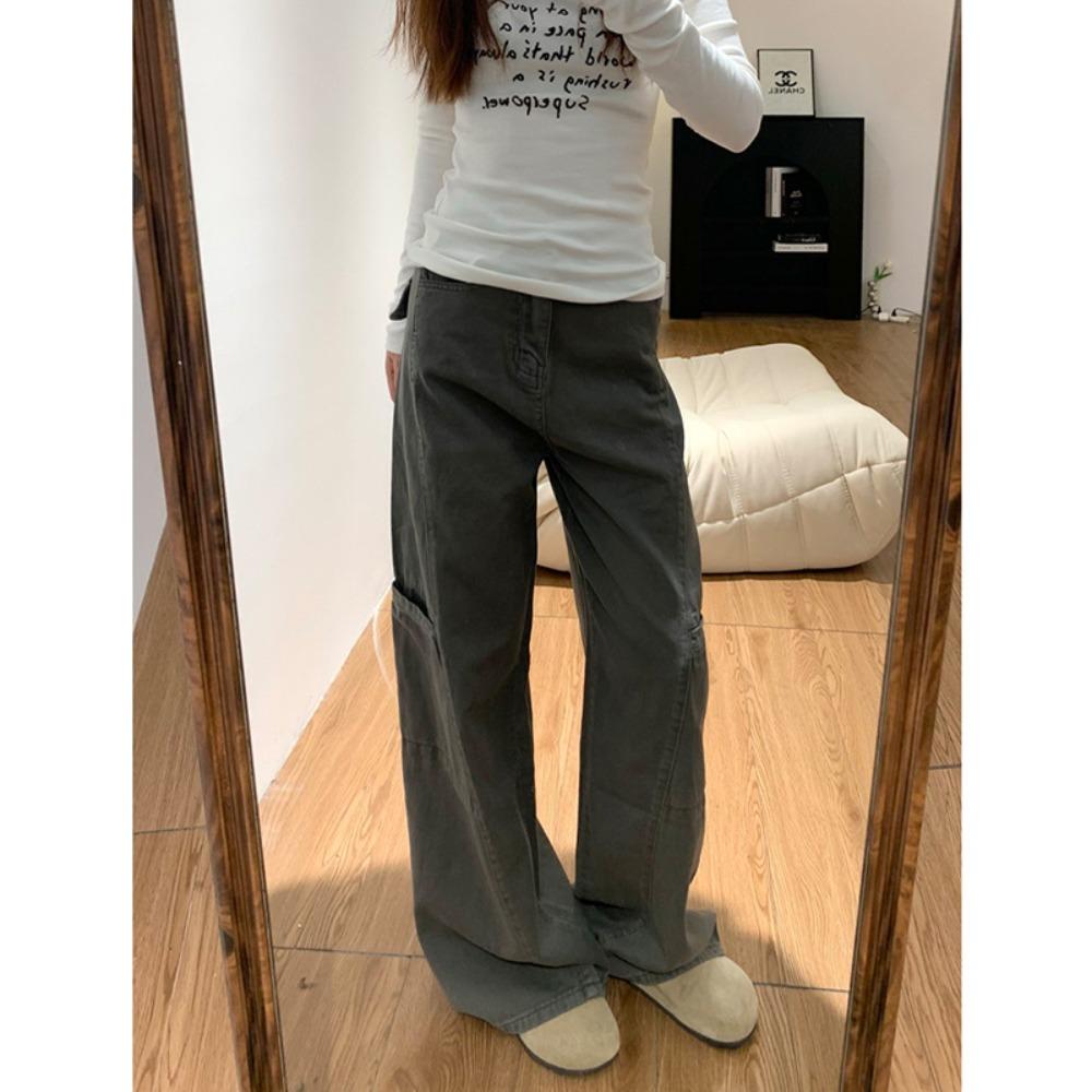 Wide-leg denim overalls women's spring and autumn new high-waisted loose and thin versatile casual straight jeans