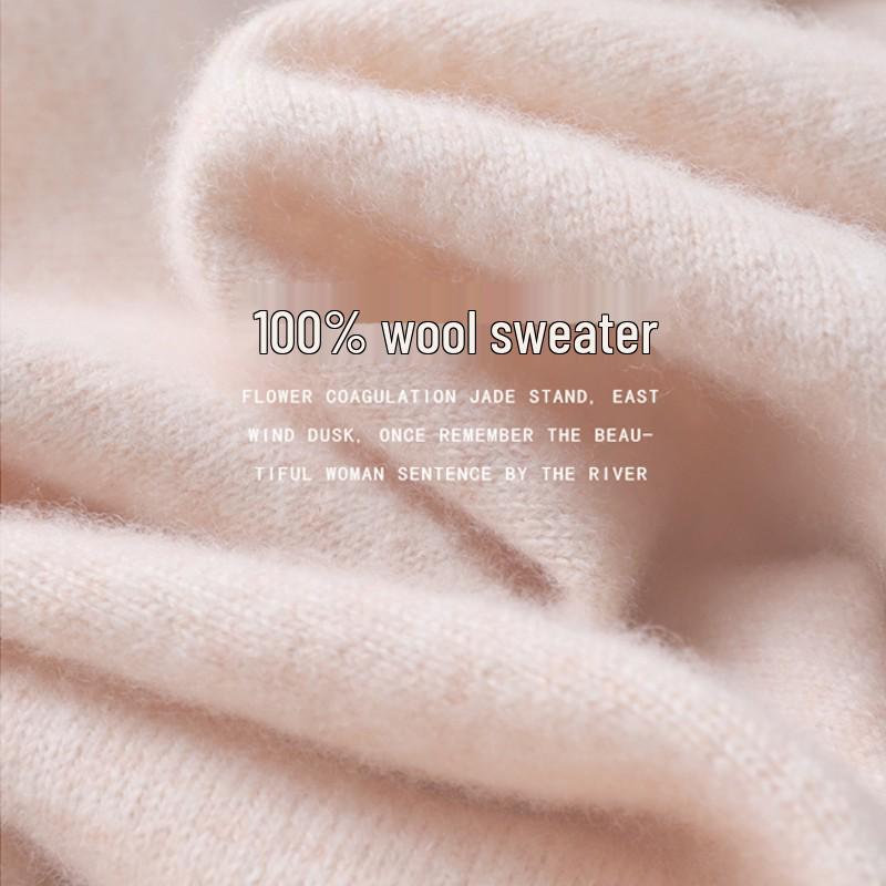 2025 Autumn/Winter Women's Pure Wool High Neck Cashmere Pullover - Solid Color, Loose Fit, Short Knit Sweater