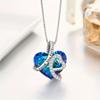 [Pinannie] 925 Sterling Silver Heart-Shaped Blue Crystal Necklace with "I Love You Forever" Engraving - Women's Pendant with Zirconia Decoration -