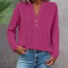 Long Sleeve Linen Tops For Women Loose Fit V Neck Button Down Shirts Cute Solid Summer Beach Tee Shirts