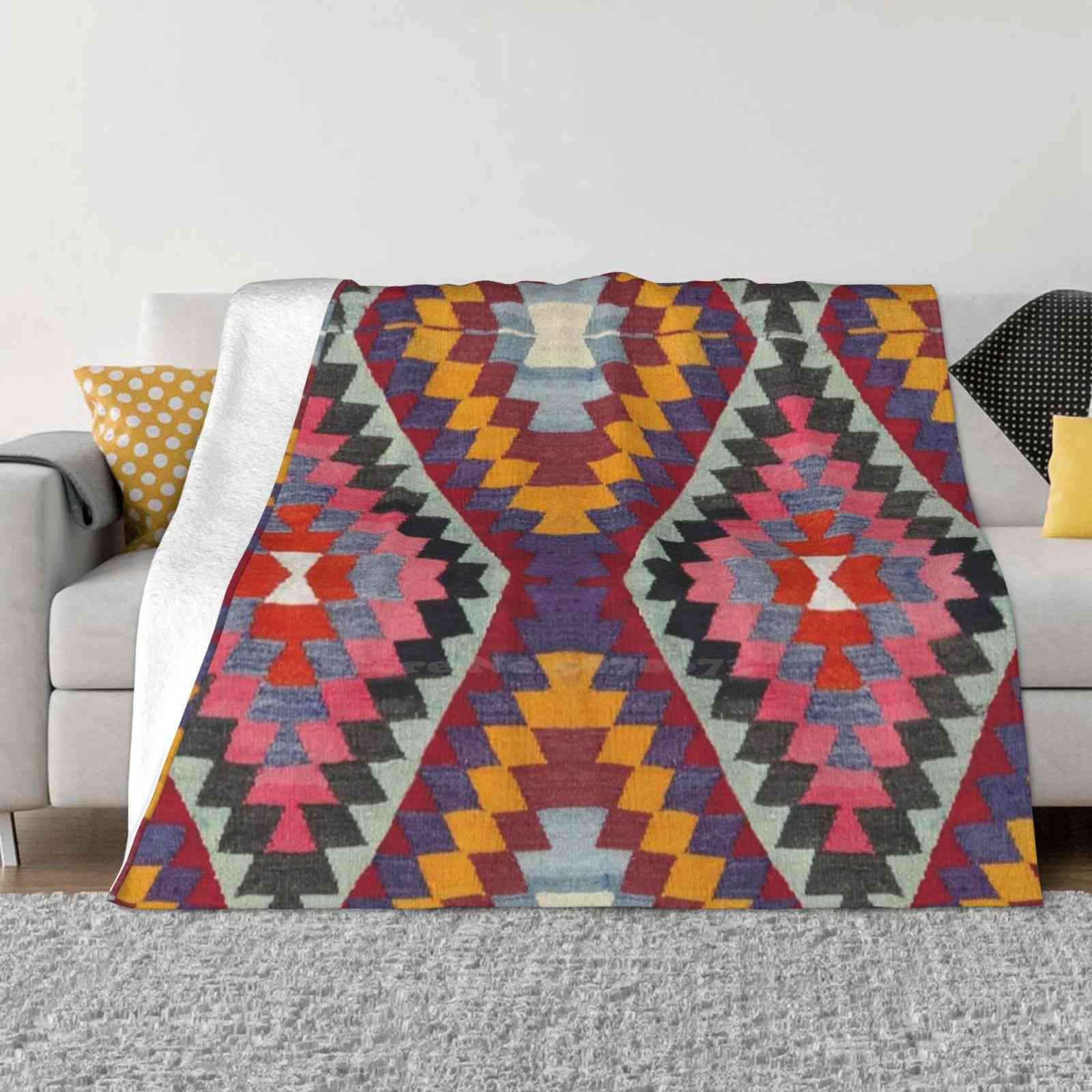 Turkish Kilim Hot Sale Printing High Qiality Warm Flannel Blanket Kilim Rug Turkish Bohemian Navajo Pattern Boho 30x40in