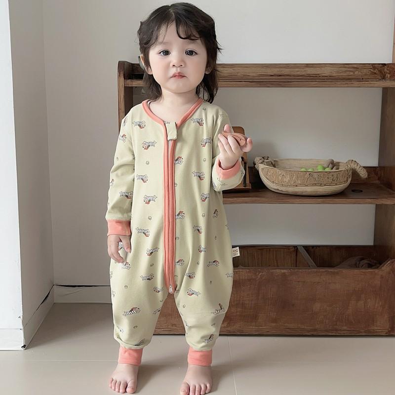 Baby Sleep Sack With Zipper Pure Cotton Footed Pajamas Toddlers Anti-Kick Warm Comfortable Nightwear Fall Winter