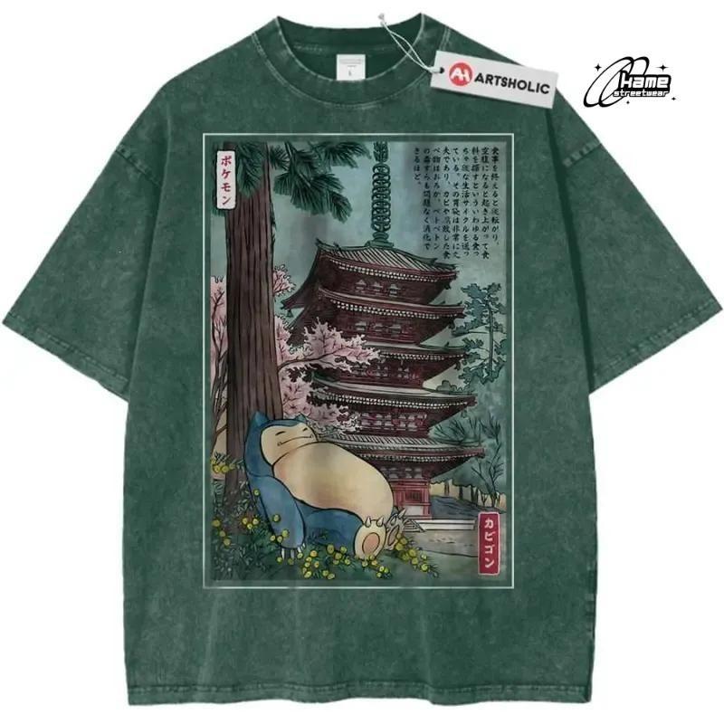 Vintage Snorlax Pokemon Washed T Shirt Anime Graphic Tee Unisex Oversized S разноцветный