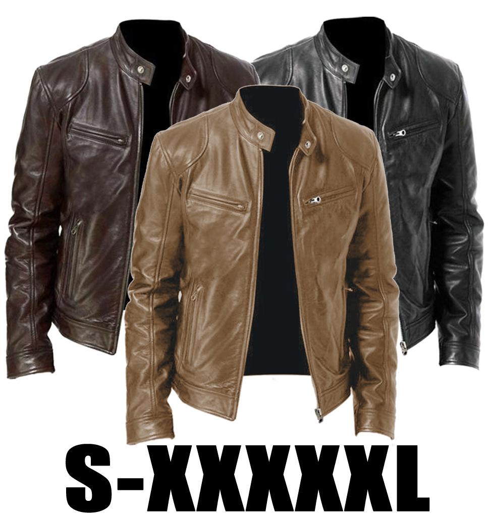 Spot men's leather jacket new popular PU jacket stand-up collar zipper leather jacket W