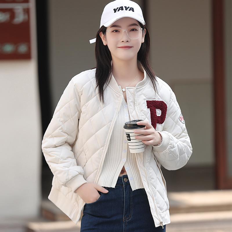 Winter retro Hong Kong style loose rhombus baseball jersey cotton-padded women's tide brand light cotton jacket
