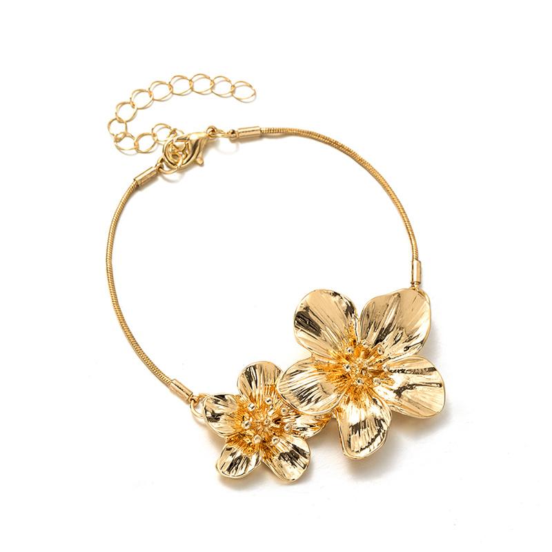 Elegant Simple Golden White Color Two Flower Bracelet for Women Fashion Adjustable Buckle Anklet Chain Jewelry Gifts
