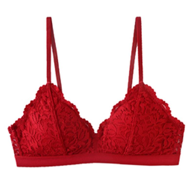 French Style Bra Women's Sexy Lace Triangle Cup Bra Gathering Without Steel Ring Bra Women's Thin Underwear Summer