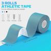 Roll Athletic Tape, 3 Colors, 2 Inches X 16.4 Feet, Uncut Athletic Tape with Scissors, Elastic Athletic Tape, Waterproof Knee Tape for Ankle Wri
