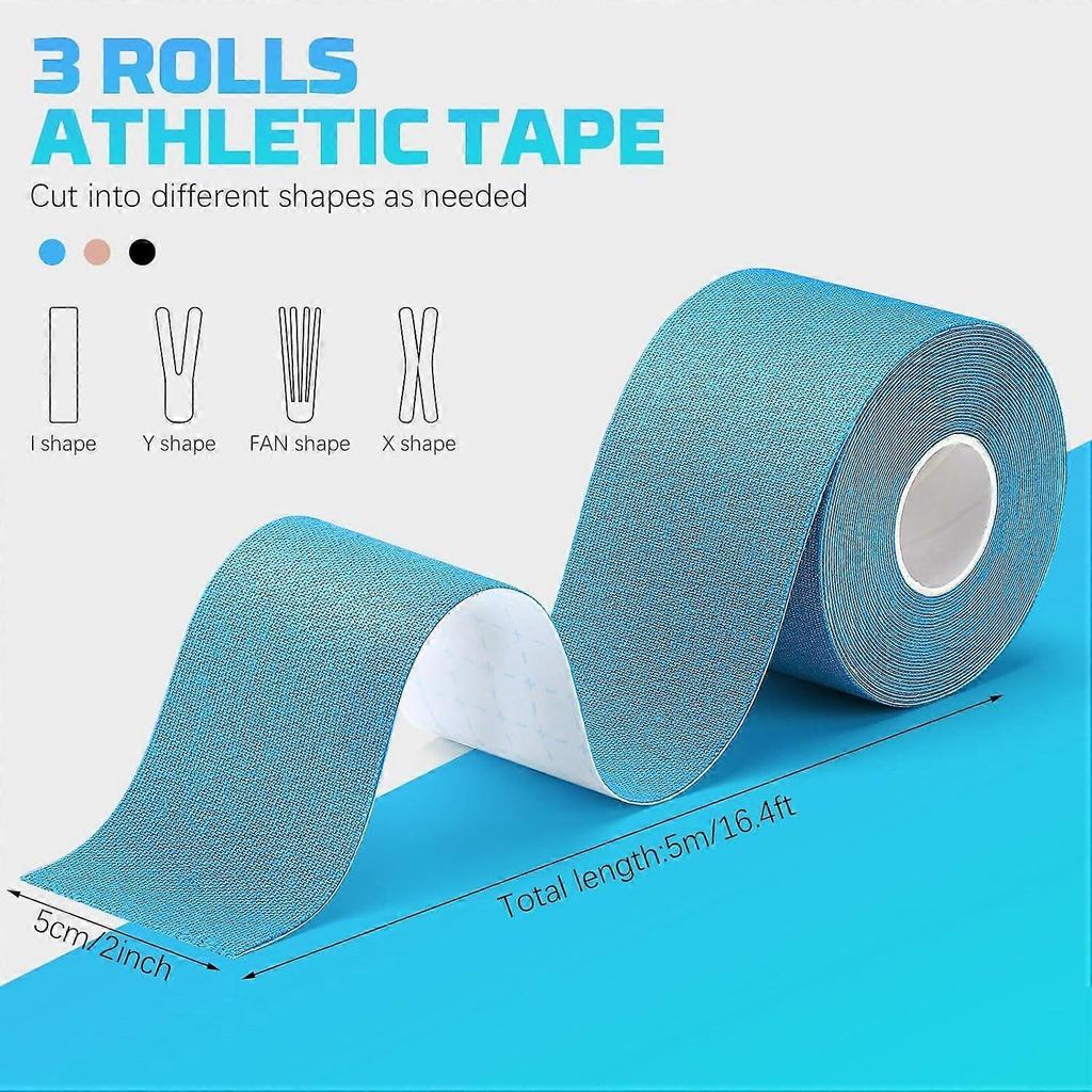 Roll Athletic Tape, 3 Colors, 2 Inches X 16.4 Feet, Uncut Athletic Tape with Scissors, Elastic Athletic Tape, Waterproof Knee Tape for Ankle Wri