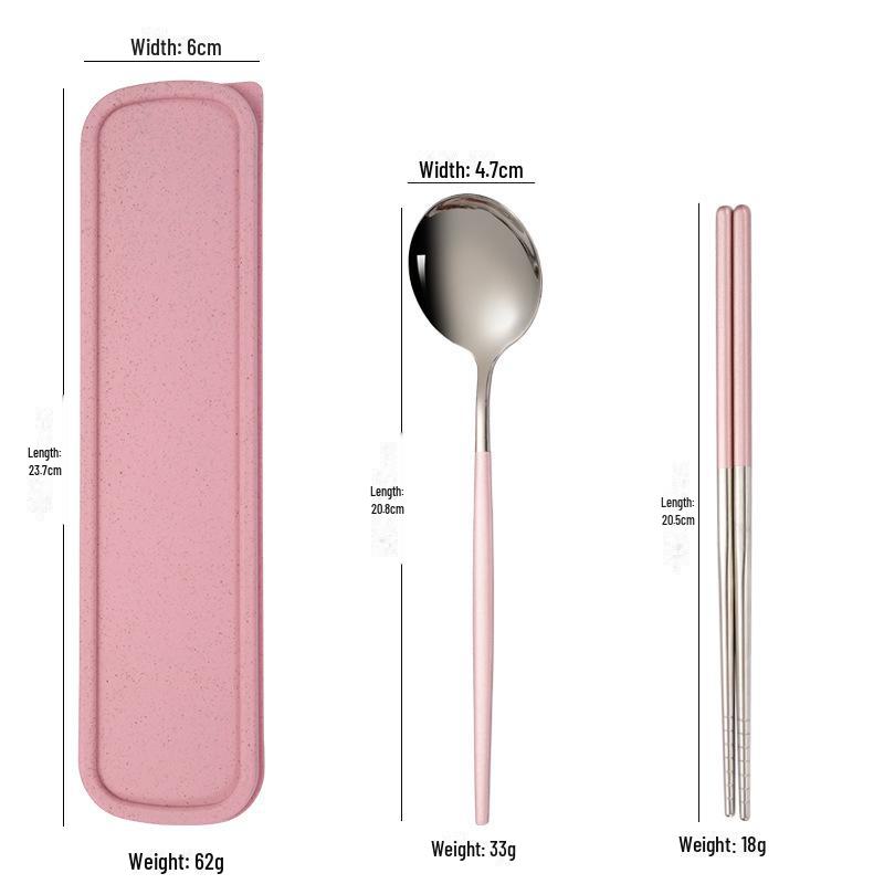 Stainless Steel Portable Tableware Set: Chopsticks, Spoon, Fork - Customizable Student/Outdoor Gift with Logo.