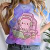 Cute Axolotl Playing Games T-shirt Female Casual Summer Drink Top Tie Dye Boba Tea Cartoon T-shirts Gamer Funny Short Sleeve Tee