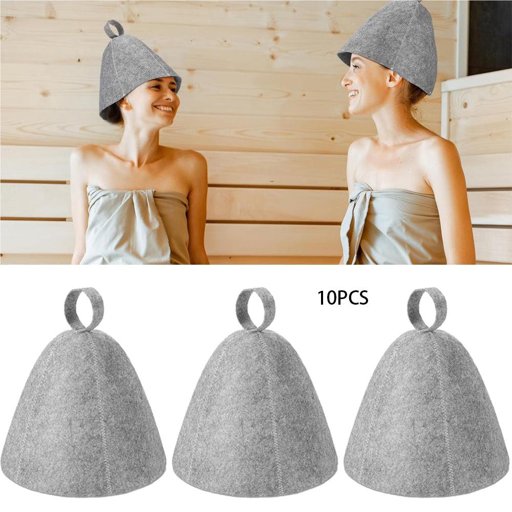 10PCS Felt Sauna Cap Fashionable And Simple Gray Absorbent Dry Hair Cap Hot Spring Bathroom Sauna Felt Cap